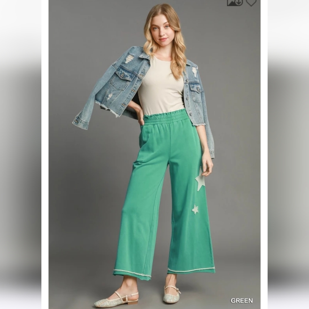 🌺Umgee Star Patch Mineral Washed French Terry Pants Sm-lg